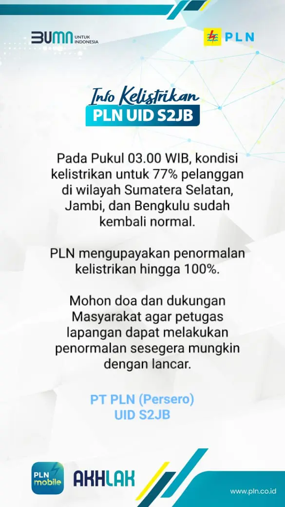 Sumbagsel Black Out Juta Pelanggan Pln Kini Telah Kembali