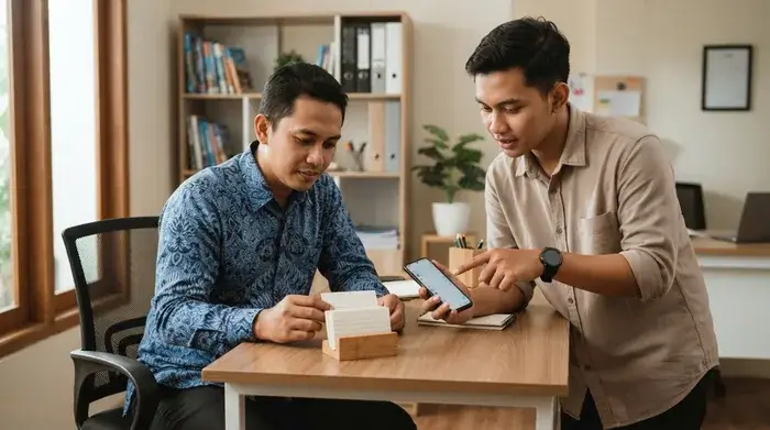 Dua tim travel menelusuri data agen dalam suasana kerja yang rapi