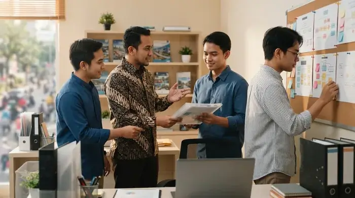Owner dan tim travel membagi tanggung jawab untuk menata proses kerja
