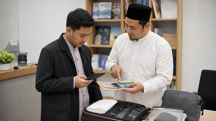 Staff travel Safar mengecek kelengkapan dokumen jamaah sebelum keberangkatan