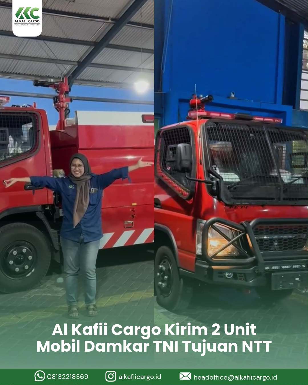 Al Kafii Cargo Kirim 2 Unit Mobil Damkar TNI Tujuan NTT