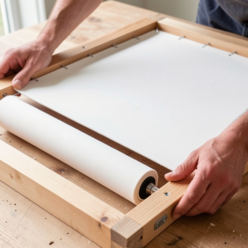 Spannen der Leinwand auf einen rechteckigen Stickrahmen mit Spannstäben