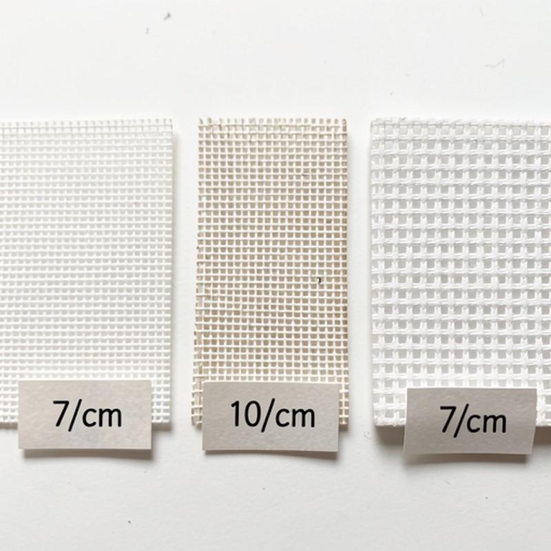 Vergleich von drei Stickgrund-Typen: Mono-Interlock- und Aida-Stoff