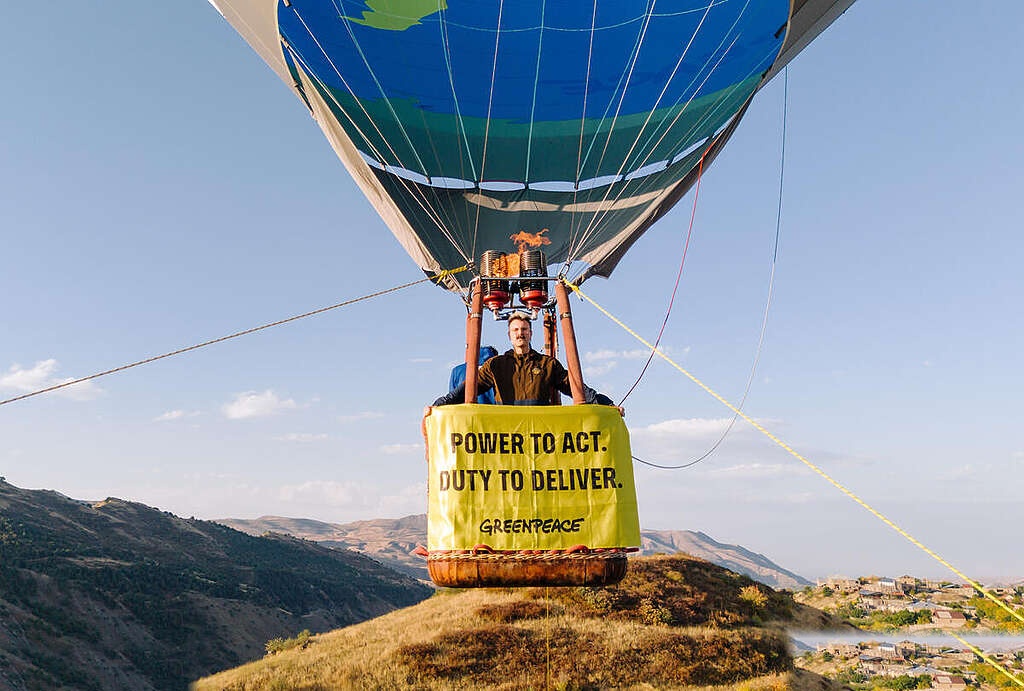 Hot Air Balloon activity at Conference of the Parties (COP17) to the UN Convention on Biological Diversity (CBD) in Yerevan, Armenia The 17th UN Biodiversity Conference, CBD COP17, takes place in Yerevan, Armenia , from 19-30 October, 2026. Greenpeace is at the CBD to demand governments address gaps in the implementation of the Kunming-Montreal Global Biodiversity Framework (KM-GBF) with concrete action, close the biodiversity finance gap, ensure quality of 30x30, from forests to the high seas, by safeguarding ecosystem integrity and respecting rights, and maximise synergies between climate and biodiversity action.