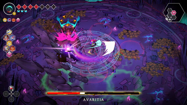 Gameplay Grim Trials A screenshot of a boss fight against Avaritia, highlighting the intense gameplay in this Grim Trials review.