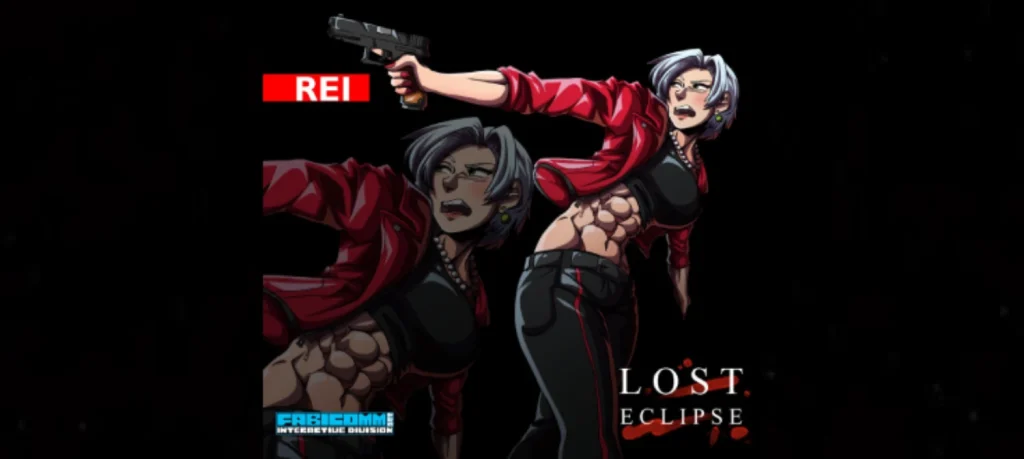 Assignment in 1995 webp The artwork presents Rei, the fearless investigator and main protagonist of Lost Eclipse, drawn in a retro-inspired style that combines detective noir aesthetics with eerie supernatural undertones. She is shown wielding a weapon with determined focus, symbolizing her dual role as both detective and survivor.