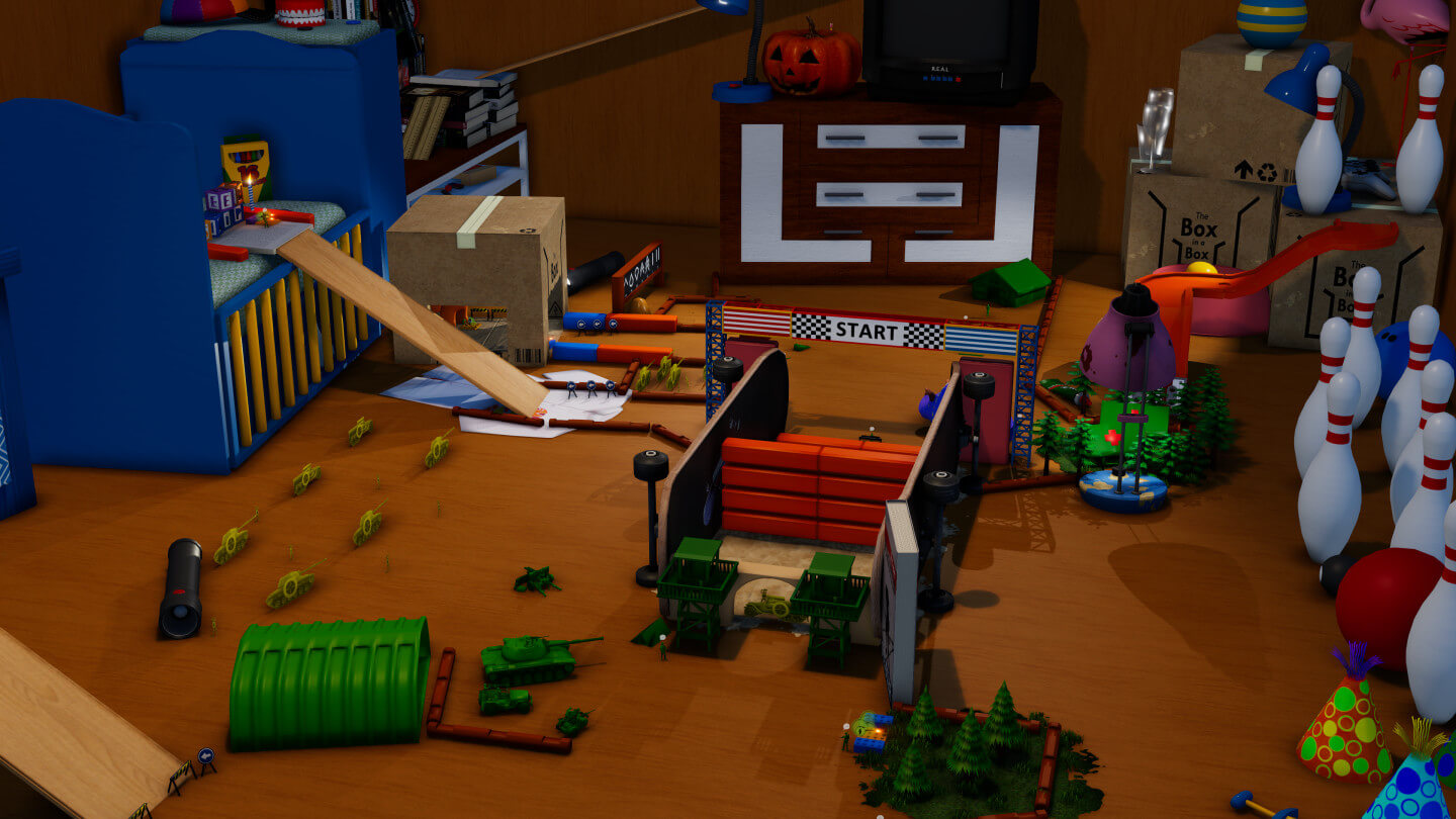 attack on toys map editor community content Tampilan editor map di game Attack on Toys dengan berbagai kreasi komunitas seperti medan perang di ruang kelas dan kastil pasir.