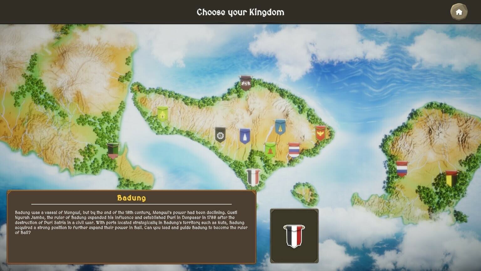fall of bali game lokal indonesia peta sejarah Peta strategi luas dalam game lokal Indonesia Fall of Bali yang menampilkan Bali, Blambangan, dan Lombok.