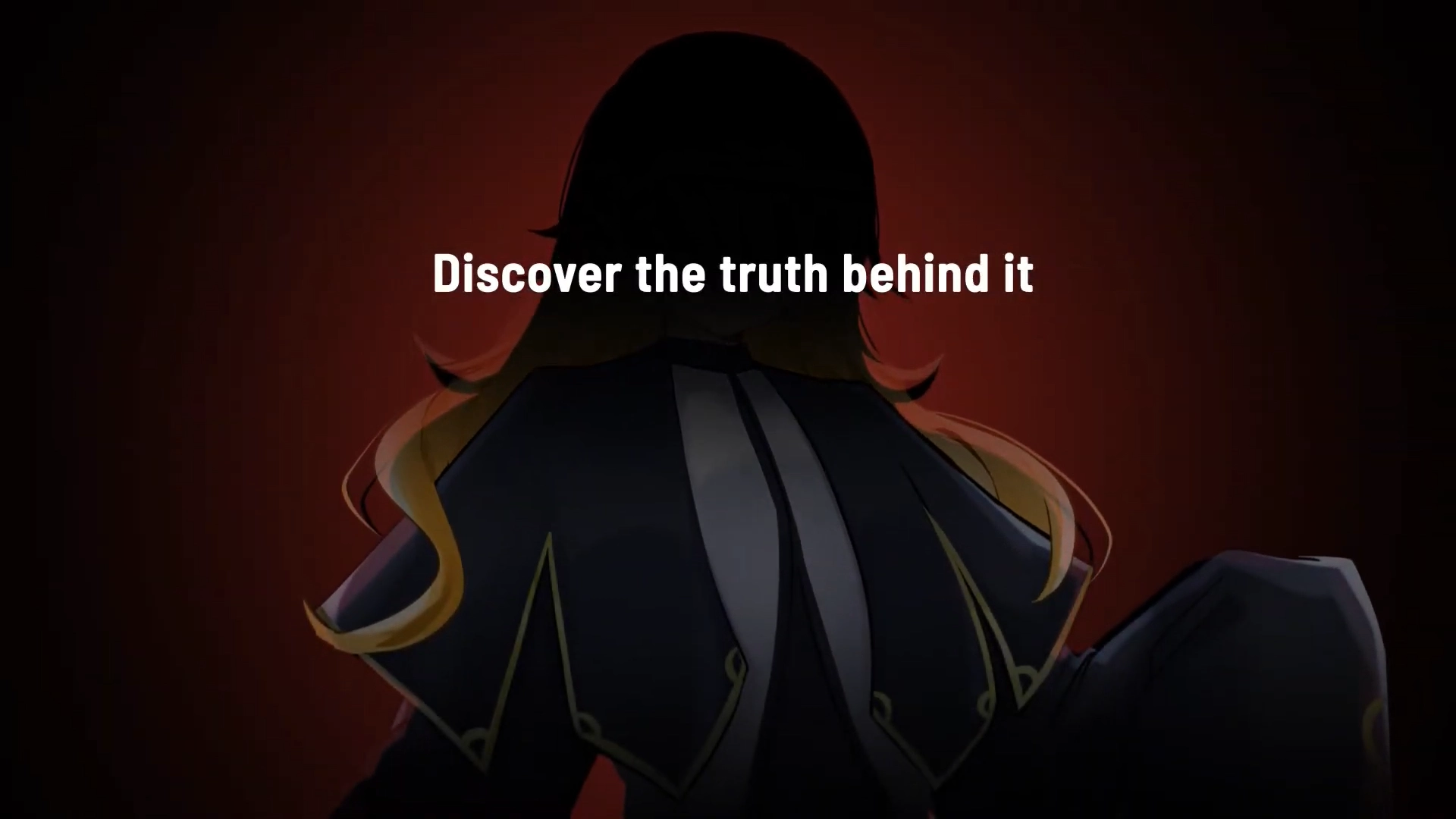 Switch and solve A shadowed figure with long hair and a cloak stands against a dark red background with the words “Discover the truth behind it.”