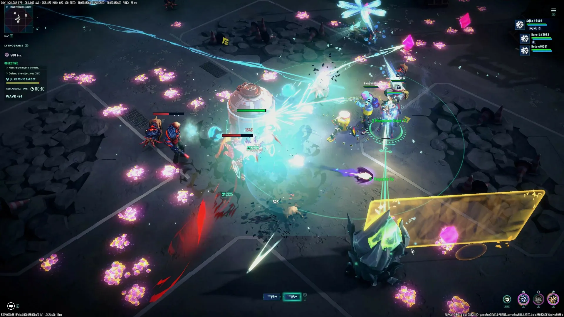 Tactical Depth A player character uses a rifle during a chaotic firefight, surrounded by explosions and enemy figures in RIFTSTORM.
