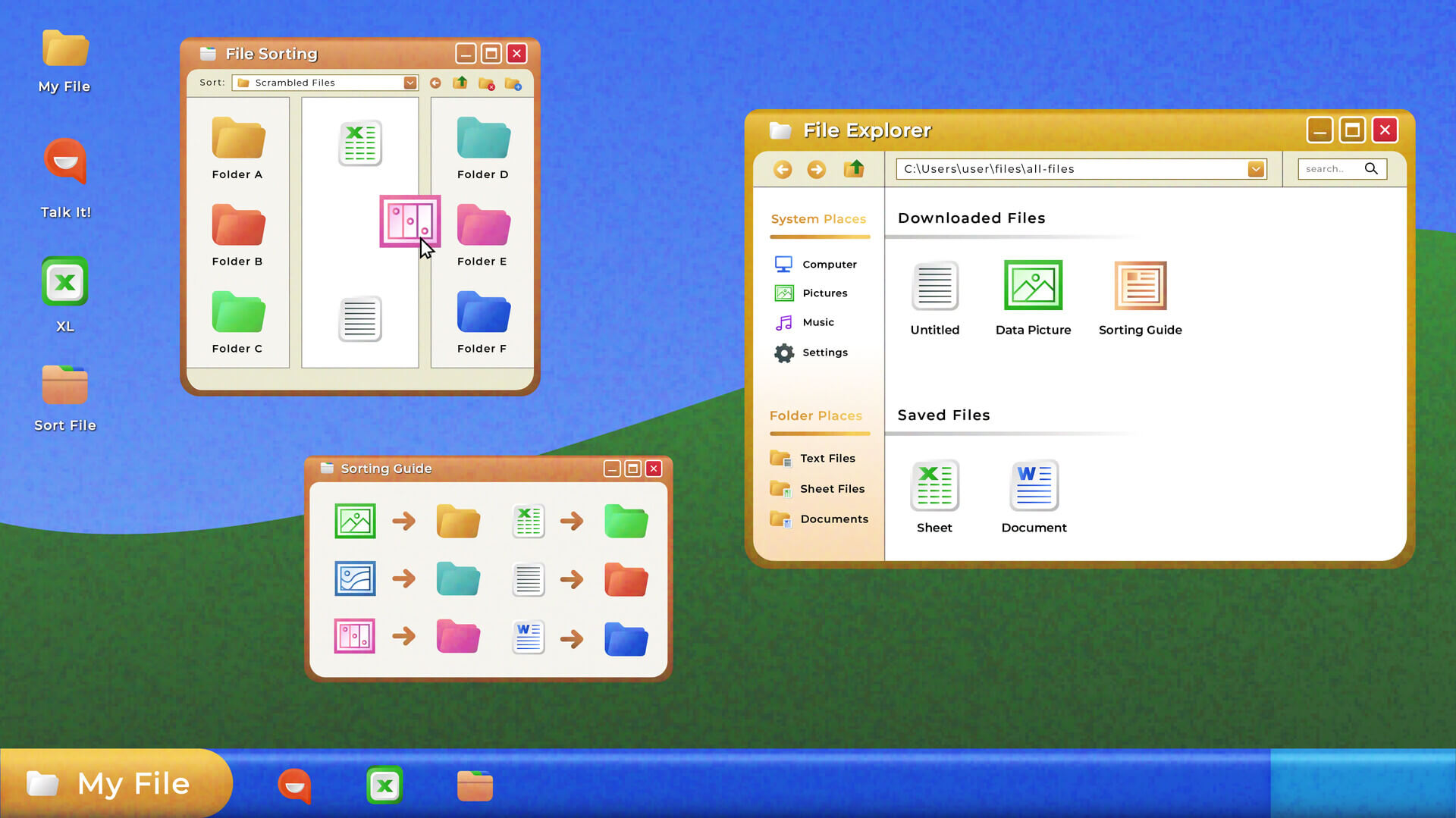 Karakter utama game lokal Indonesia bekerja multitasking di layar komputer penuh kekacauan.