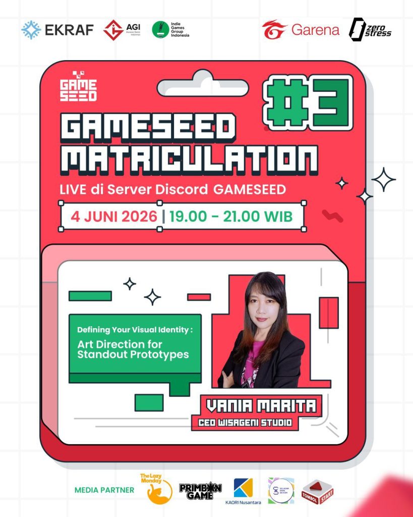Poster GAMESEED Matriculation Session #3 tentang art direction dan visual identity untuk pengembangan game