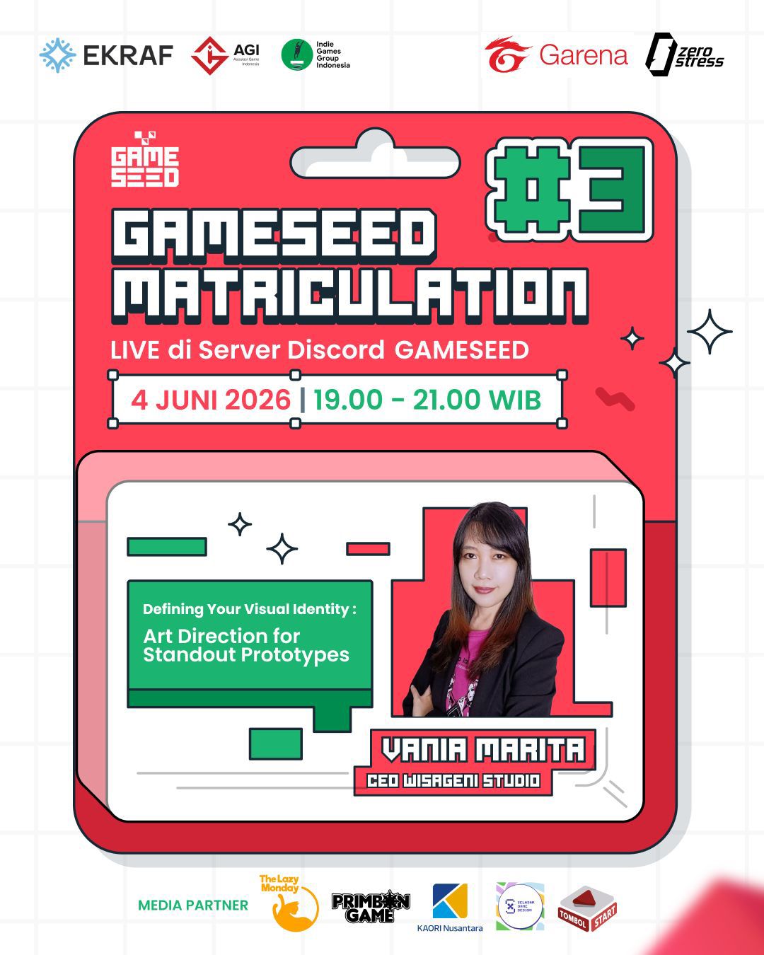 Poster GAMESEED Matriculation Session #3 tentang art direction dan visual identity untuk pengembangan game