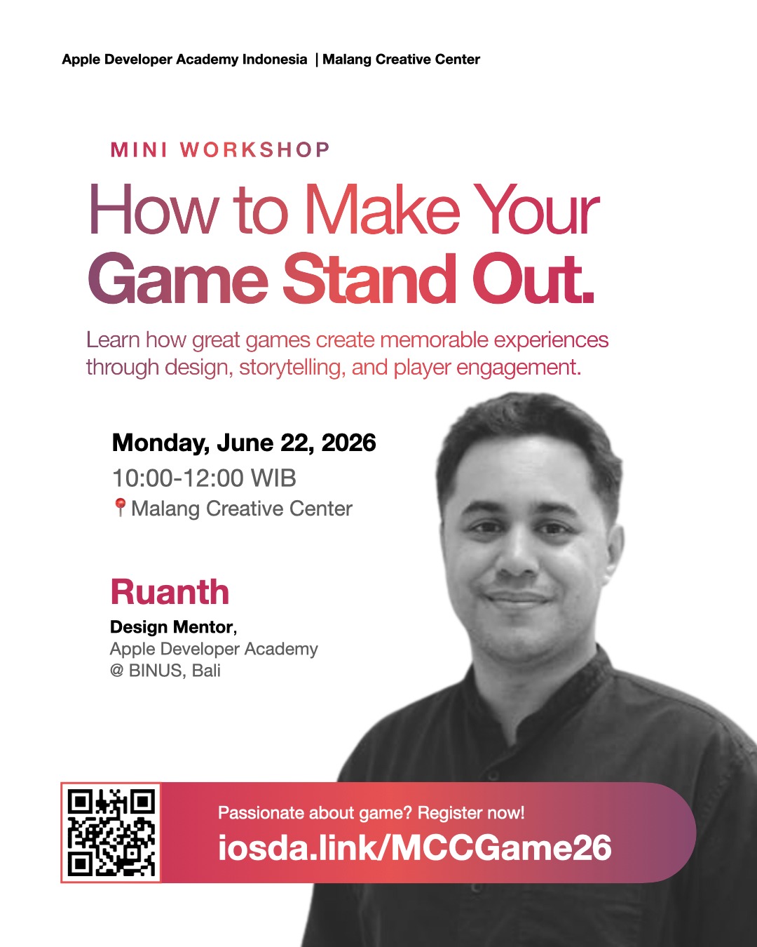 Workshop How to Make Your Game Stand Out di Malang Creative Center.