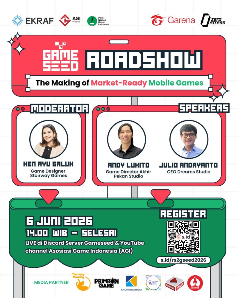 Roadshow Mobile GAMESEED 2026 tentang pengembangan mobile game yang siap bersaing di pasar.