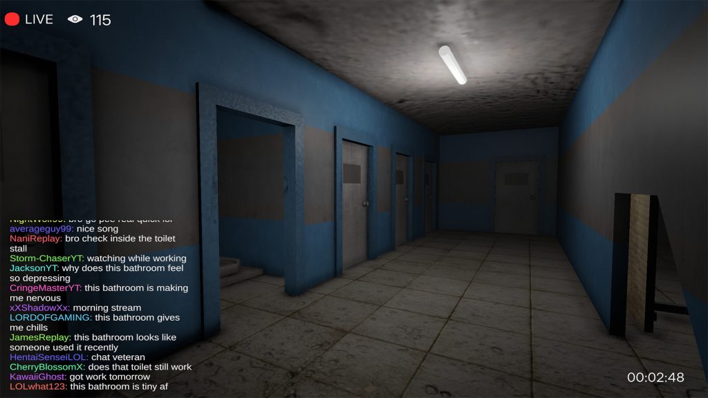 Real-time audience chat reacting to events during a horror livestream.