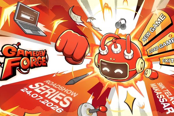 Poster GameDev Forge Roadshow Series di SMK Telkom Makassar.