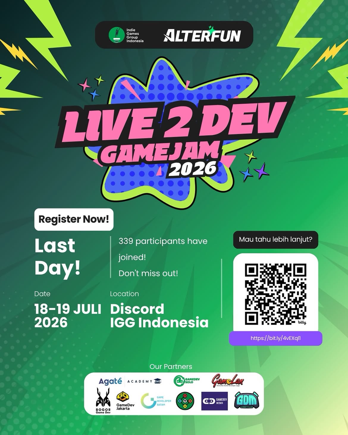 Poster registrasi Live2Dev Game Jam 2026.