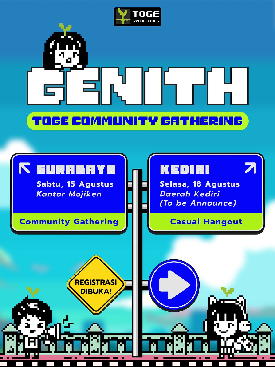 Poster Toge Community Gathering Surabaya dan Gamedev Hangout Kediri 2026.
