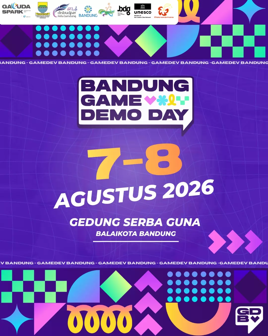 Poster Bandung Game Demo Day 2026 di Balai Kota Bandung.