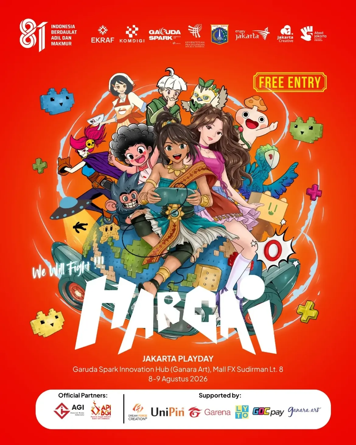 Poster Jakarta Playday 2026 dalam rangka Hari Game Indonesia di Garuda Spark Innovation Hub.