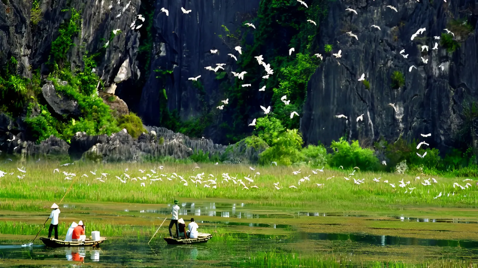 Ninh Binh, spot foto estetik di vietnam. Wisata naik perahu di Ninh Binh dalam paket tour Vietnam.