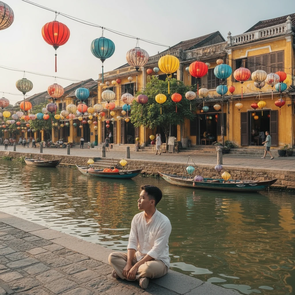 Suasana sore di Kota Tua Hoi An menampilkan keindahan klasik Vietnam yang menjadi daya tarik wisatawan Indonesia