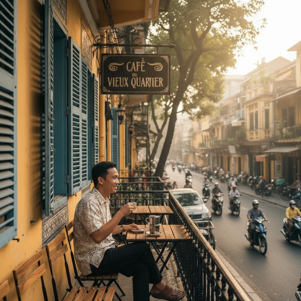 Suasana sore di Old Quarter Hanoi, tempat ideal untuk menikmati budaya lokal dan kuliner khas Vietnam.