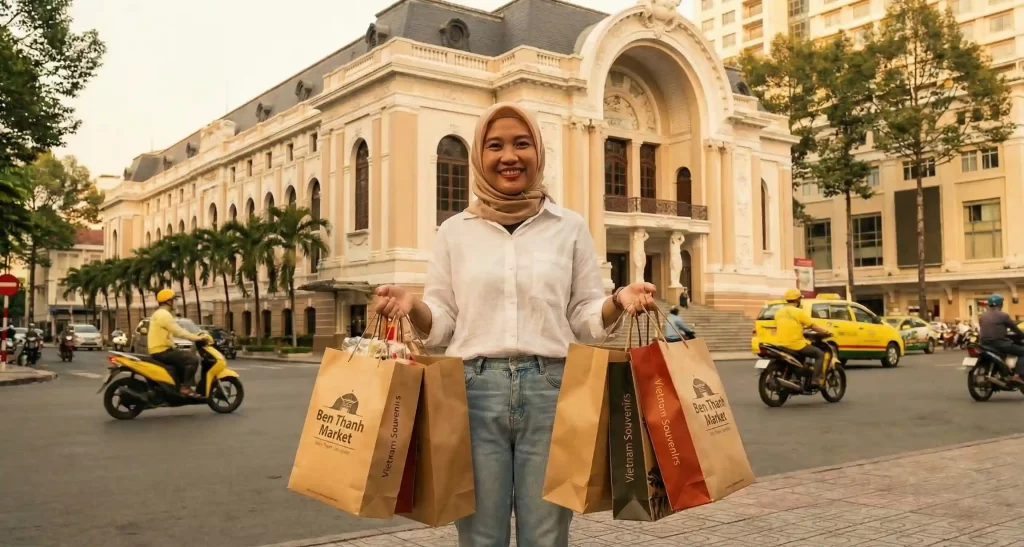 Turis Indonesia puas berburu oleh-oleh murah saat wisata belanja Vietnam.