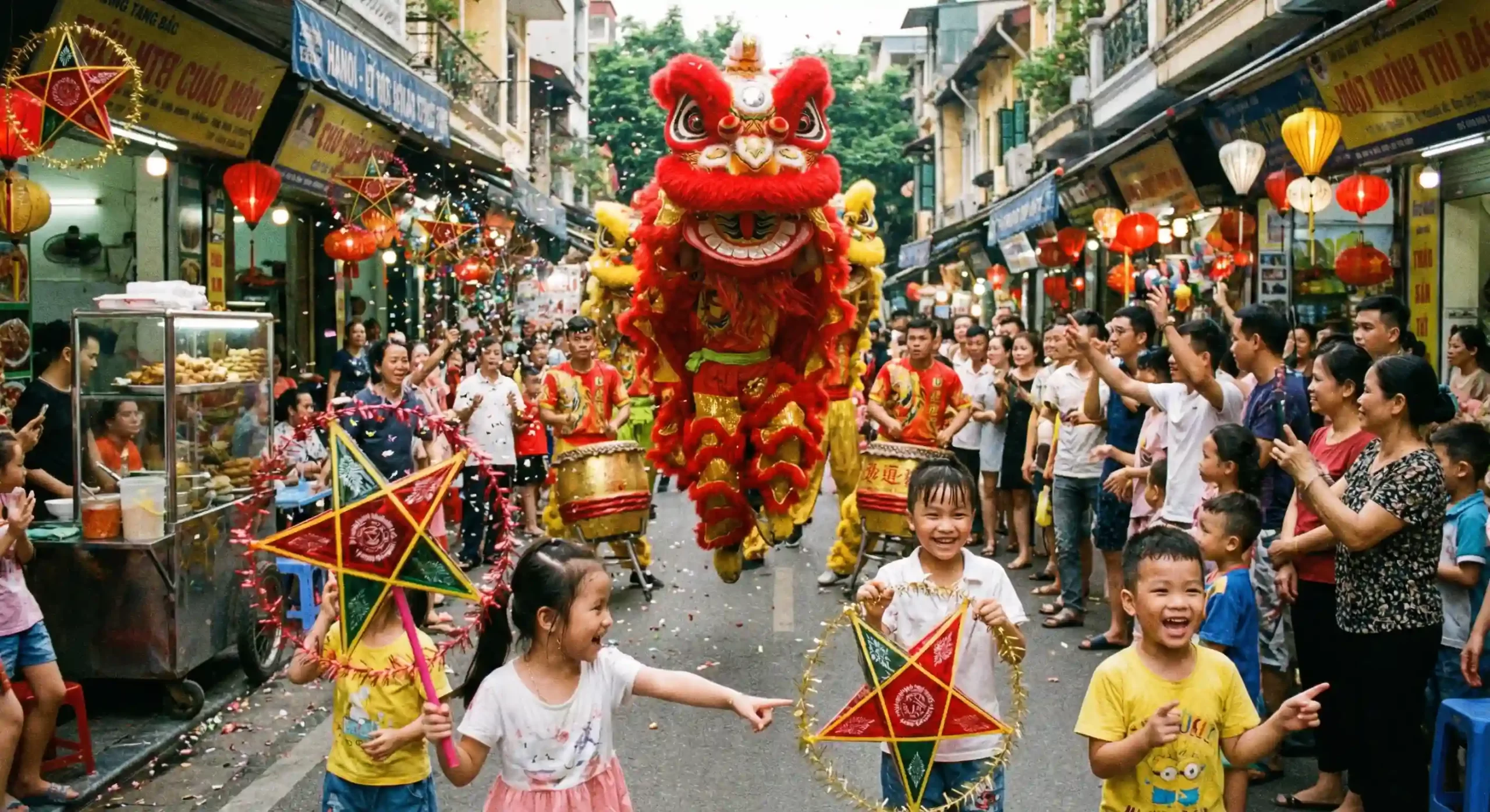 Pertunjukan Barongsai saat Festival Pertengahan Musim Gugur di Vietnam.
