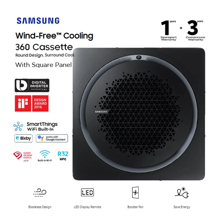 Samsung AC Cassette Inverter 360 Wind-Free Square Panel 6 PK - Hitam - AC140FE6DKF/EA