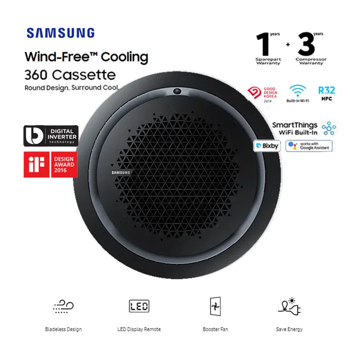 Samsung AC Cassette Inverter 360 Wind-Free 5 PK - Hitam - AC120FE6DKF/EA