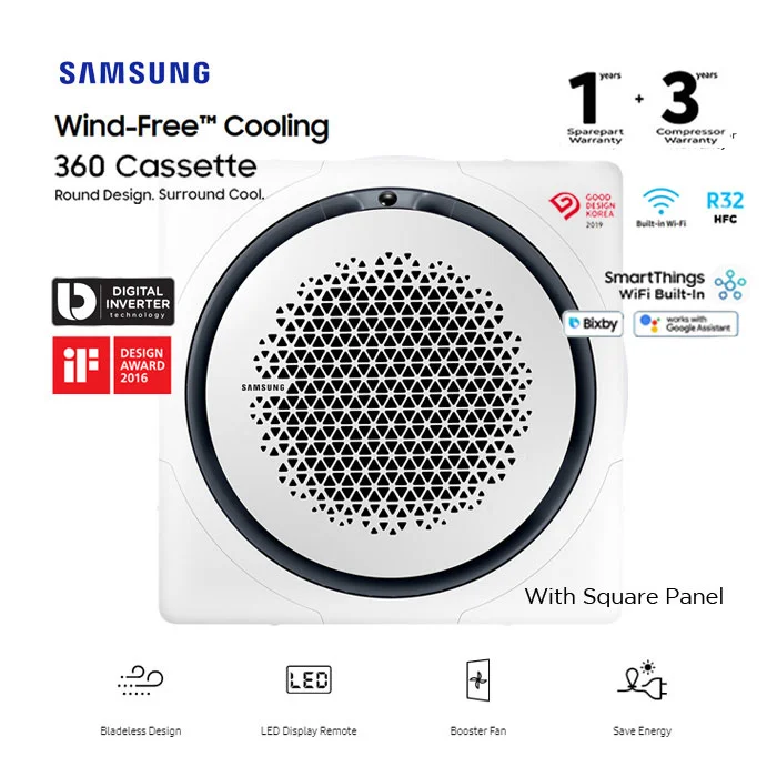 Samsung AC Cassette Inverter 360 Wind-Free Square Panel 3 PK - AC071FE6DKF/EA