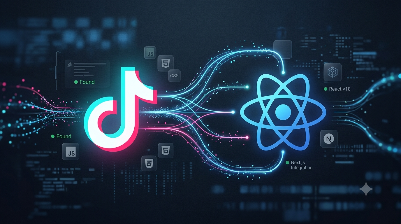 Ilustrasi platform global TikTok, Facebook, X, Netflix menggunakan React dan JavaScript modern