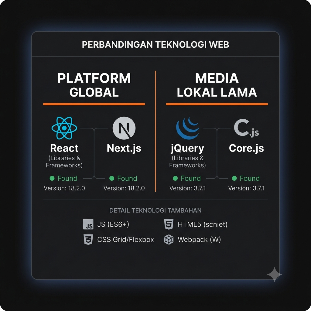 Ilustrasi perbandingan media online Indonesia modern vs lama dari sisi teknologi