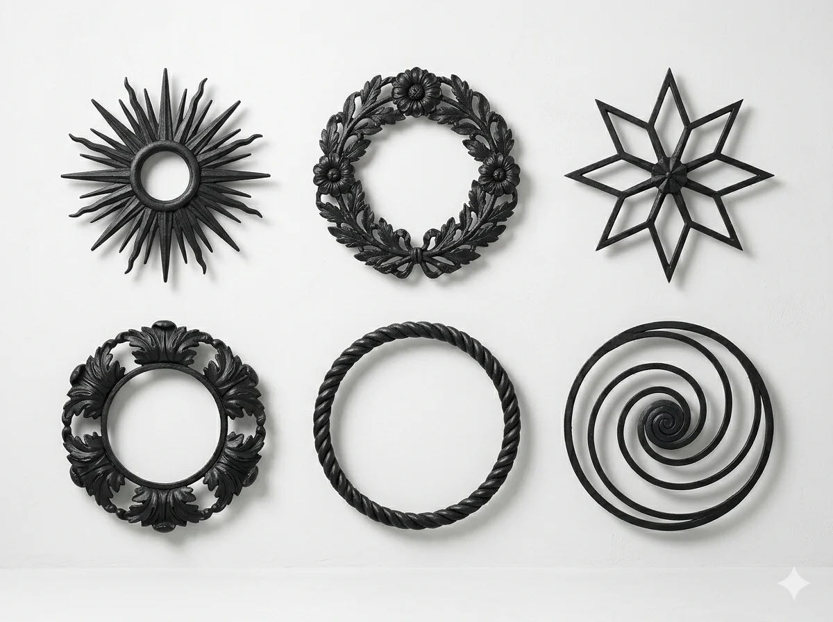 Ornamen Rosette Dinding Besi Tempa