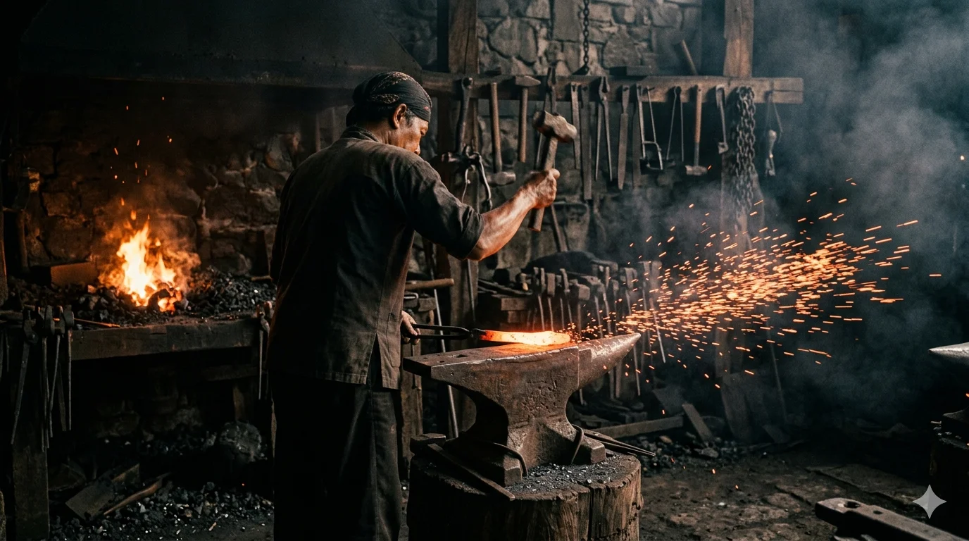 Iron worker menempa besi di workshop Rezada Ambarawa