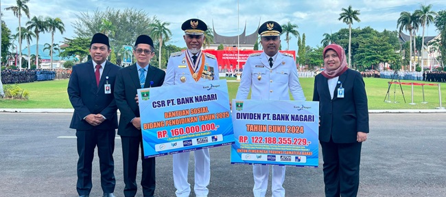 Bank Nagari Serahkan Dividen dan CSR Pendidikan kepada Pemprov Sumbar dan Pemda Se-Sumbar