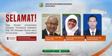 Tiga Dosen Unand Masuk Daftar 2 Persen Ilmuwan Terbaik Dunia Versi Stanford