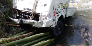 Slip saat Melewati Jembatan, Pikap Bermuatan Bawang Tergelincir ke Sungai di Solok