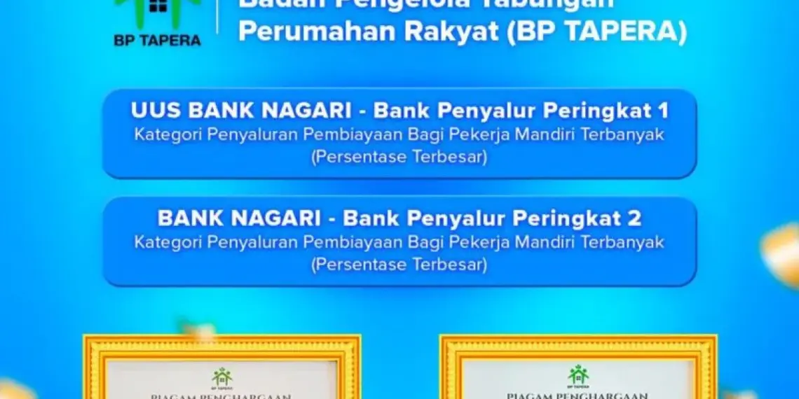 Bank Nagari Raih Dua Penghargaan Nasional dari BP Tapera, Bukti Komitmen Dukung Pembiayaan Perumahan Rakyat
