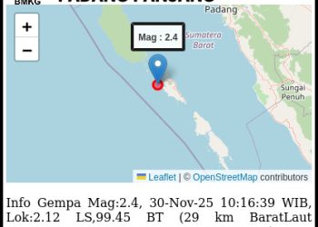 Gempa Magnitudo 2,4 Guncang Mentawai, Berpusat di Barat Laut Pulau Sipora