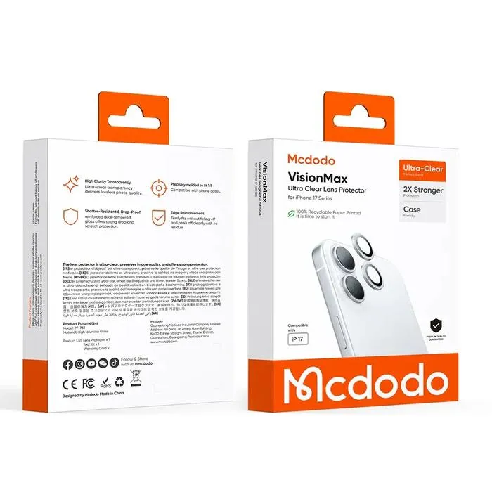 MCDODO Camera Lens Protector Clear for iPhone 17, 17 AIR, 17 Pro / 17 Pro Max