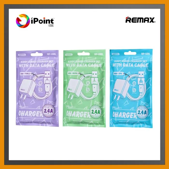 REMAX KIDDY SERIES 2.4A TRAVEL CHARGER SET ( Kepala Charger USB A + Kabel 1 Meter ), Fast Charger Support