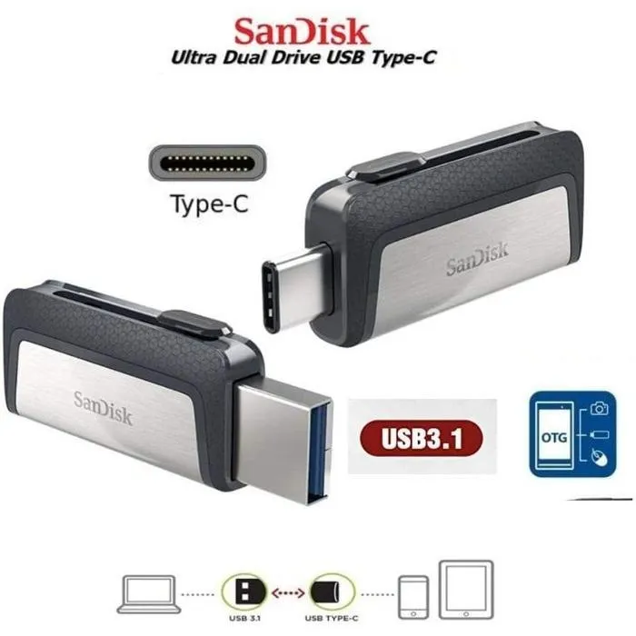 Sandisk Flash Disk OTG USB-C+USB-A 3.1 Ultra Dual Drive SDDDC2 - 64 GB