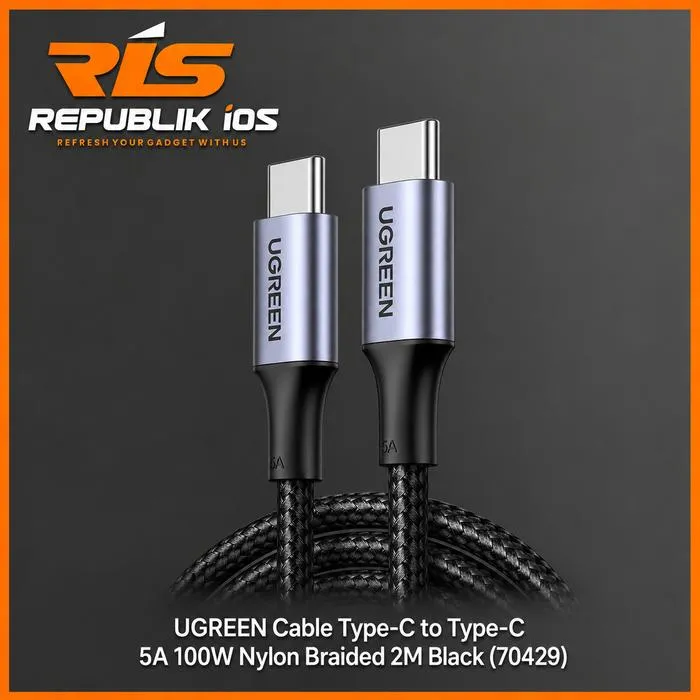 UGREEN Cable Type-C to Type-C 5A 100W Nylon Braided 2M Black