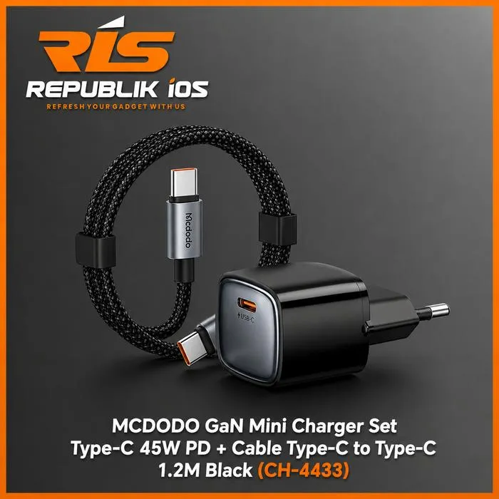 MCDODO GaN Mini Charger Set Type-C 45W PD + Cable Type-C to Type-C 1.2M Black