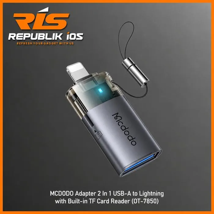 MCDODO Adapter 2 In 1 USB-A to Lightning Transfer Data Flashdisk with Built-in TF SD Card Reader