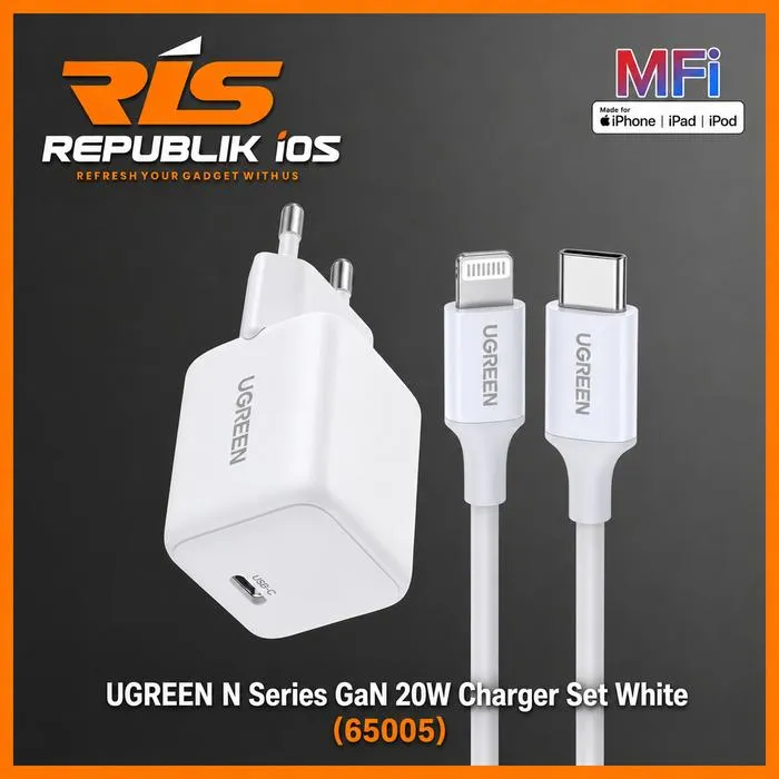 UGREEN Charger 1 Set 20W Nexode GaN N-Series Fast Charger PD Adaptor Kepala Plus Kabel MFI C to Lightning 1 Meter