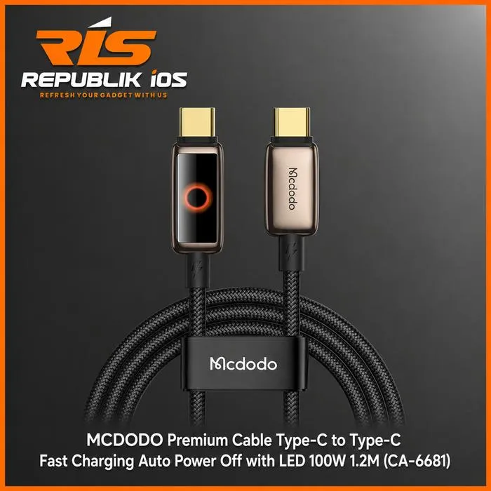 MCDODO Premium Cable Type-C to Type-C Fast Charging Auto Power Off with LED 100W 1.2M